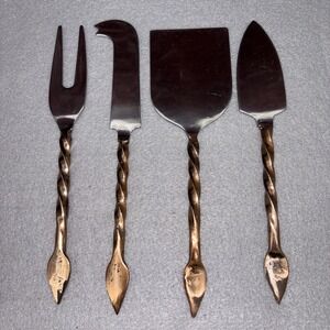 Forged Cheese Board Serving‎ Utensil Set 4pc Stainless Steel Twisted Handles EUC
